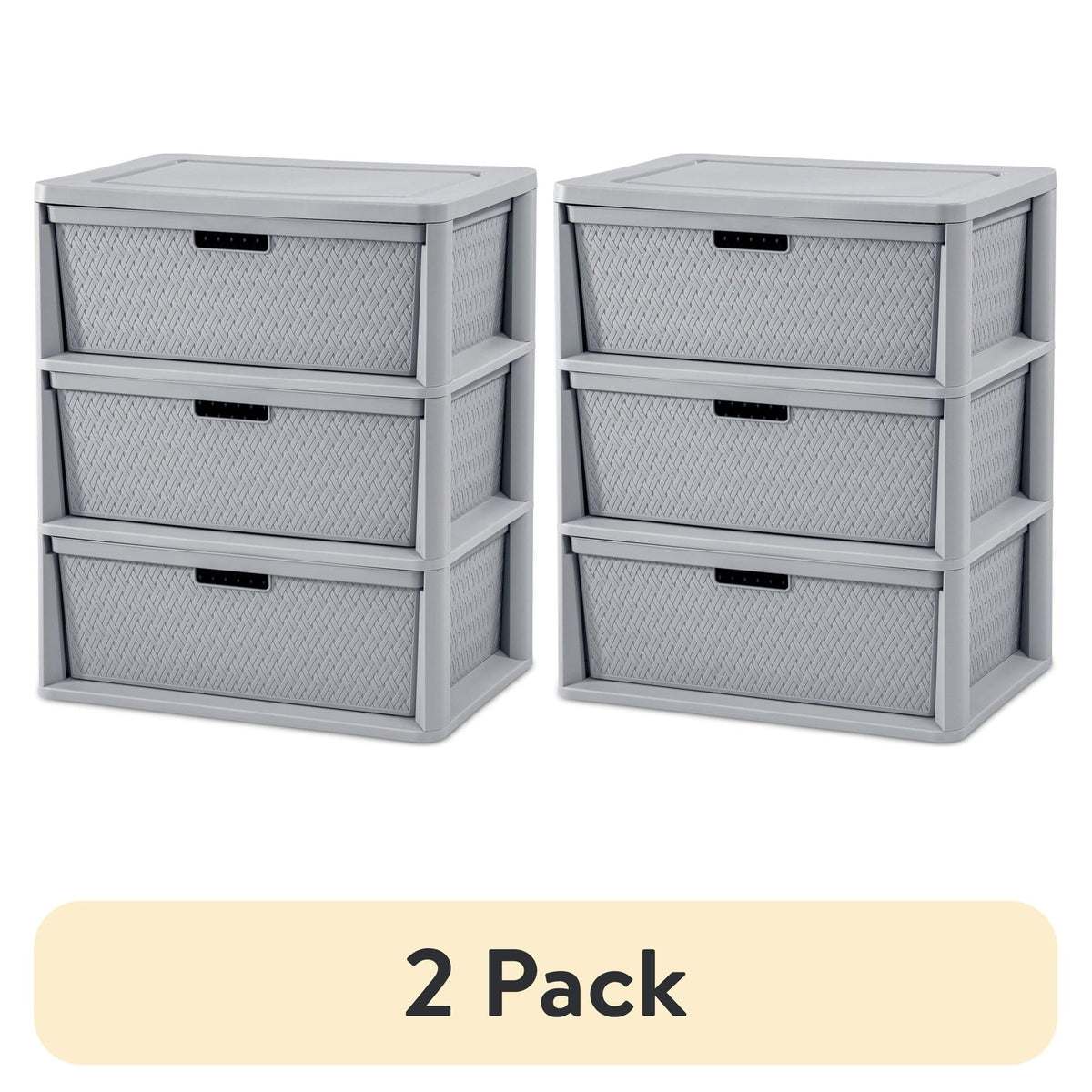 3 Drawer Plastic Storage Tower with Removable Bins, Gray, 2 Pack V82970