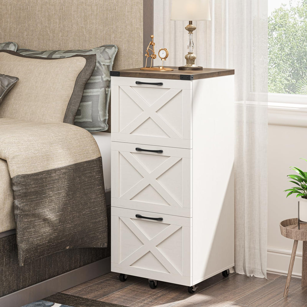 3 Drawer White File Cabinet with Wheels N631