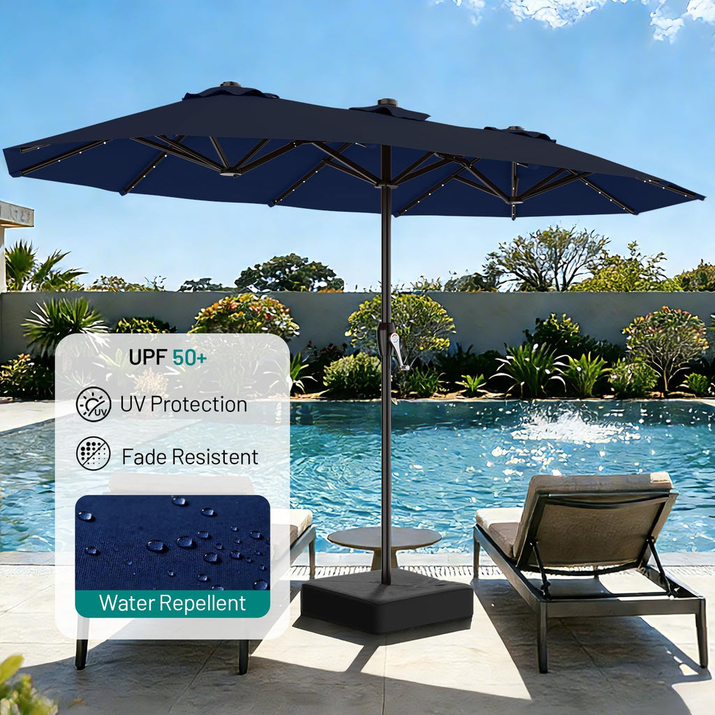 15FT Double Sided Solar Lights Patio Umbrella O301