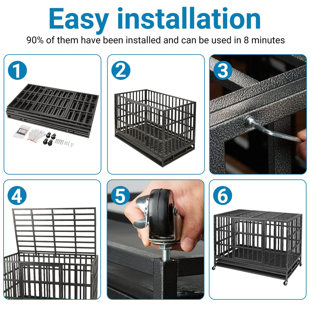 48 Inch Heavy Duty Dog Crate Kennel with Wheels C272