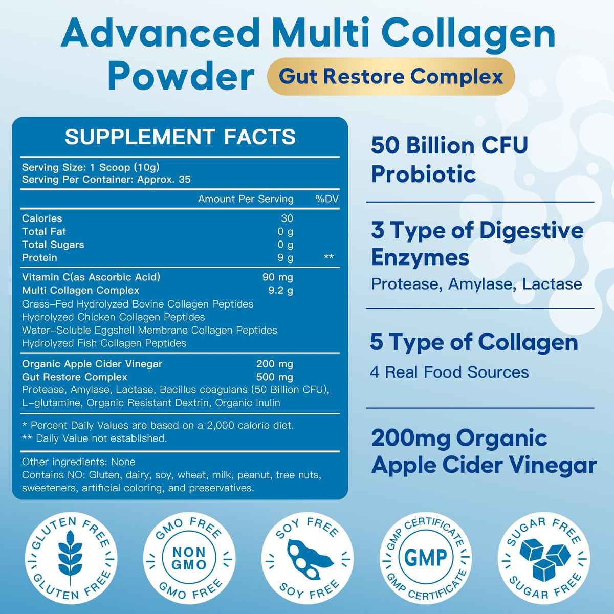 Multi Collagen Peptides Powder with Probiotic U7955
