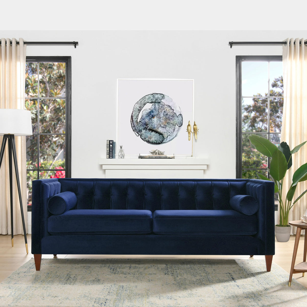 Navy Blue Velvet Tufted Sofa Y103