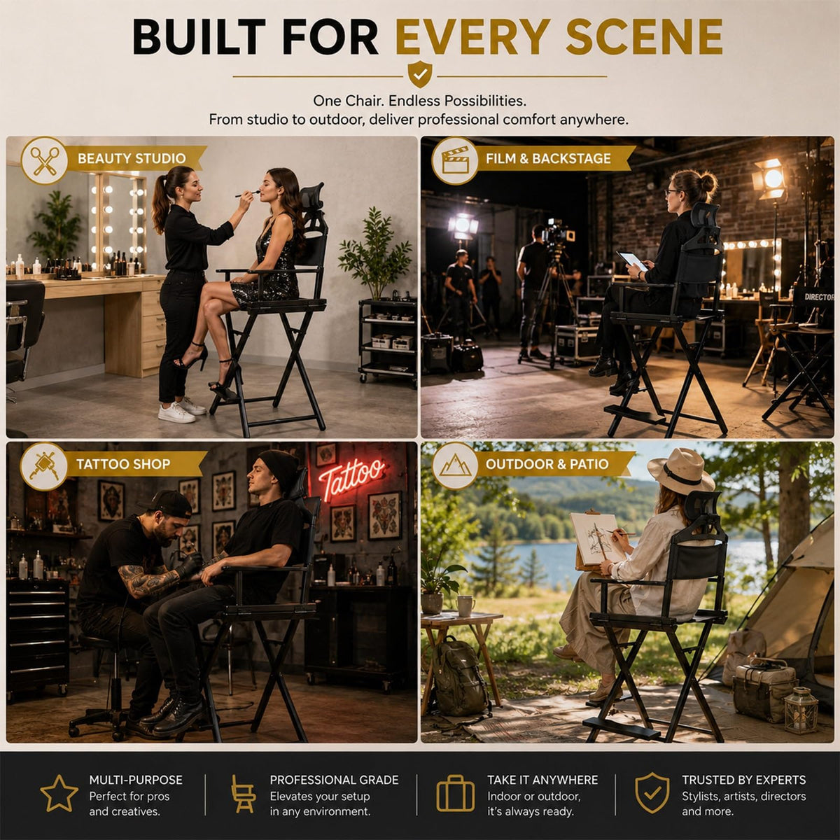 Extra Tall Foldable Makeup Artist Chair N6076