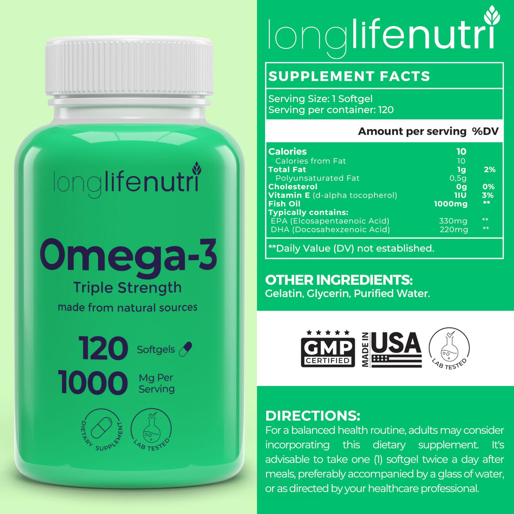 Omega 3 Fish Oil 1000mg EPA DHA 120 Softgels P60457