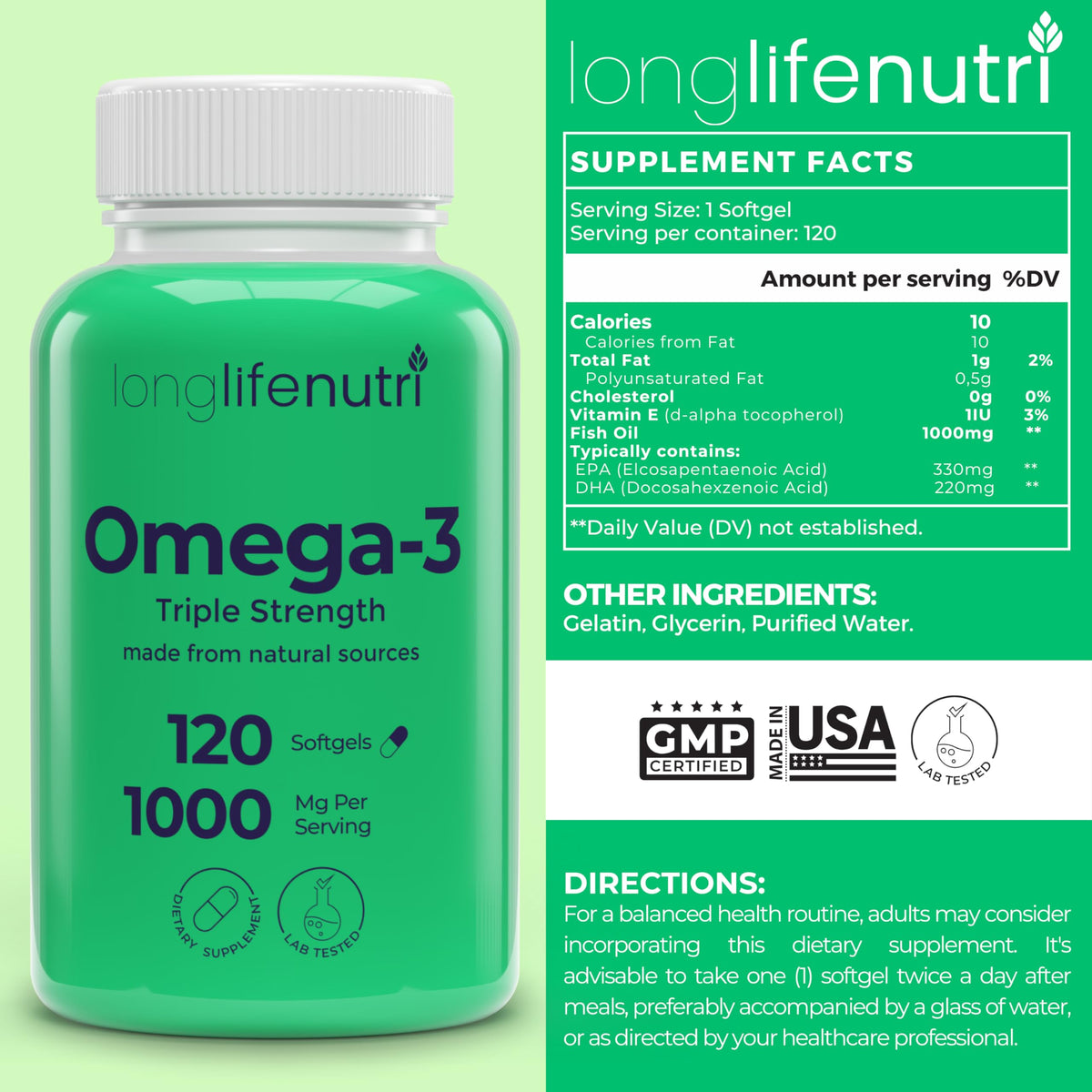 Omega 3 Fish Oil 1000mg EPA DHA 120 Softgels P60457