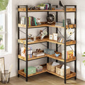 L-Shaped Corner Bookshelf 5 Tier Industrial Bookcase with 4 Hooks G639