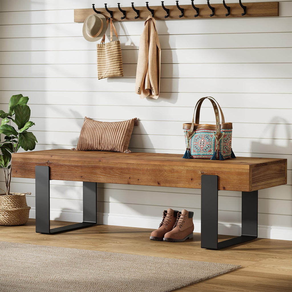 Solid Wooden Entryway Bench with Metal Legs T982588