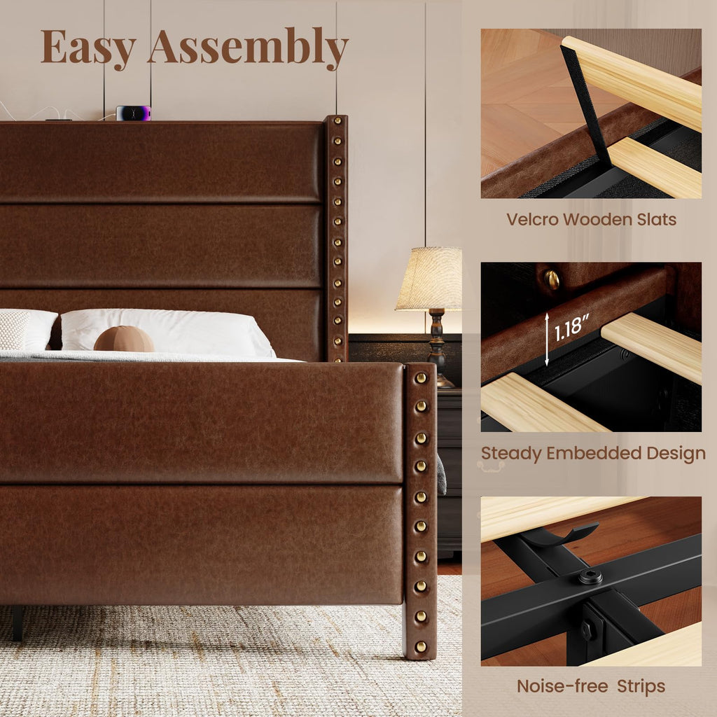 King Size Brown Faux Leather Platform Bed Frame R988