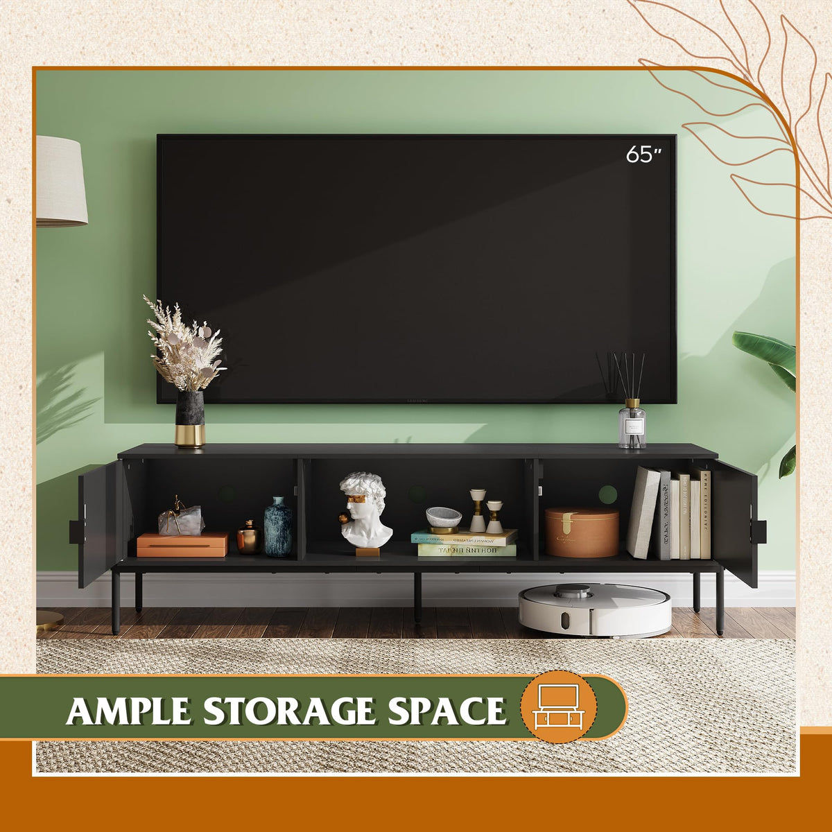 Black TV Stand with Metal Legs J942