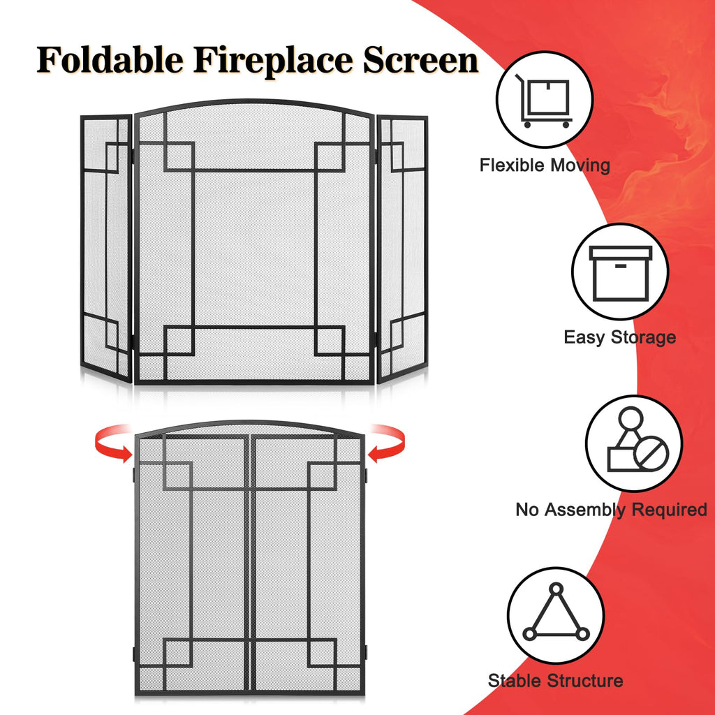 Fireplace Screen 3 Panel Wrought Iron N939