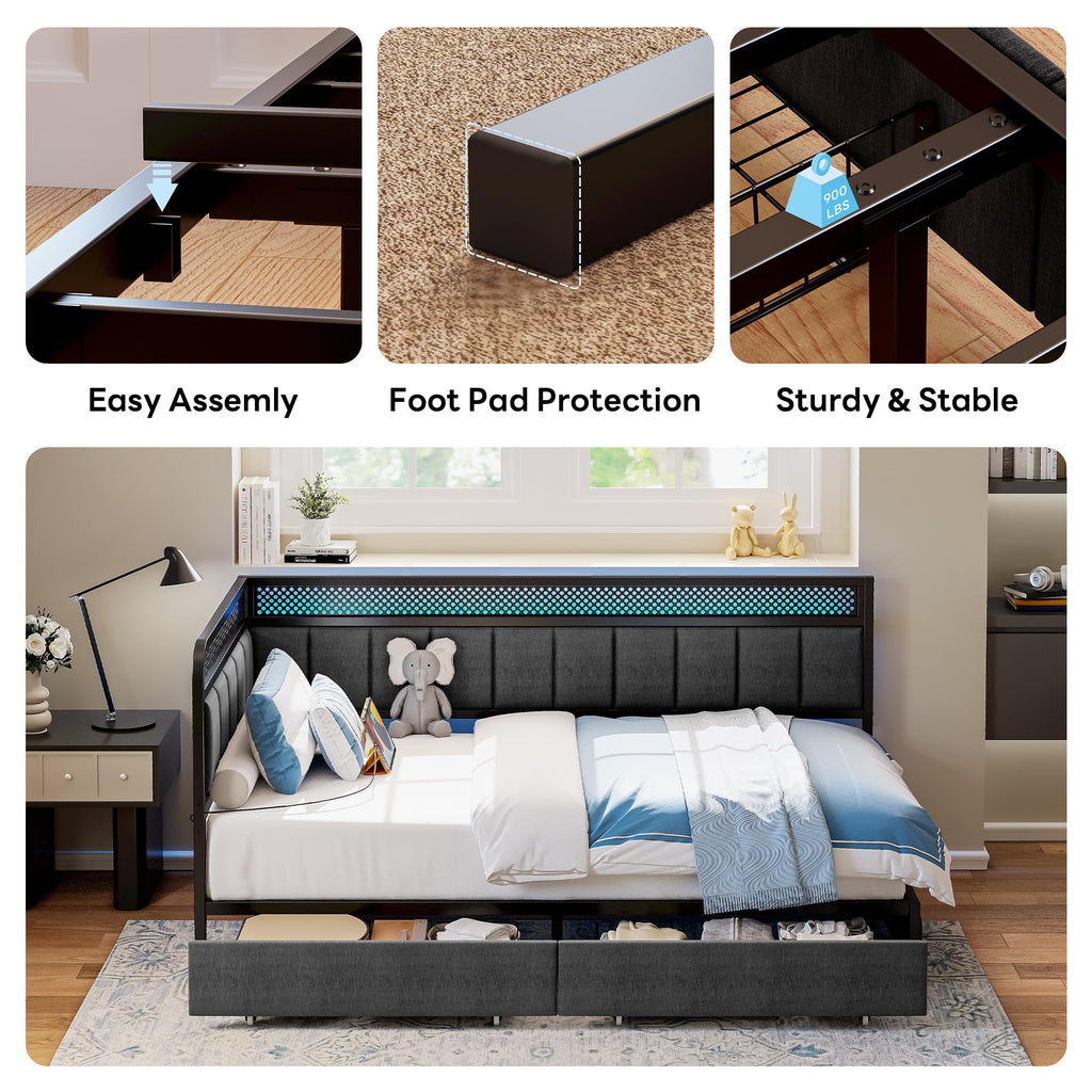 Twin Corner Bed Frame with Upholstered Guardrail B6412