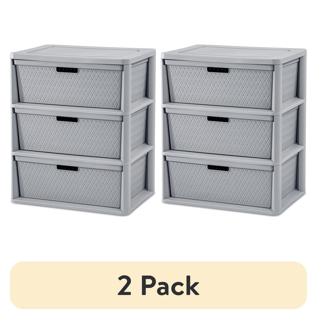 3 Drawer Plastic Storage Tower with Removable Bins, Gray, 2 Pack V82970