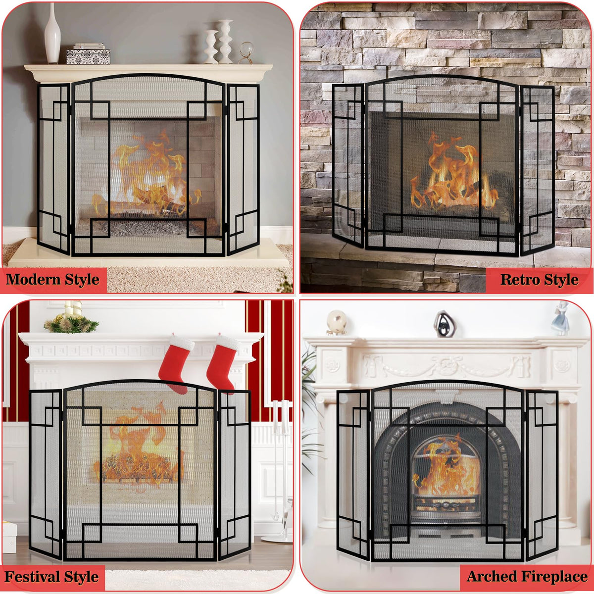 Fireplace Screen 3 Panel Wrought Iron N939