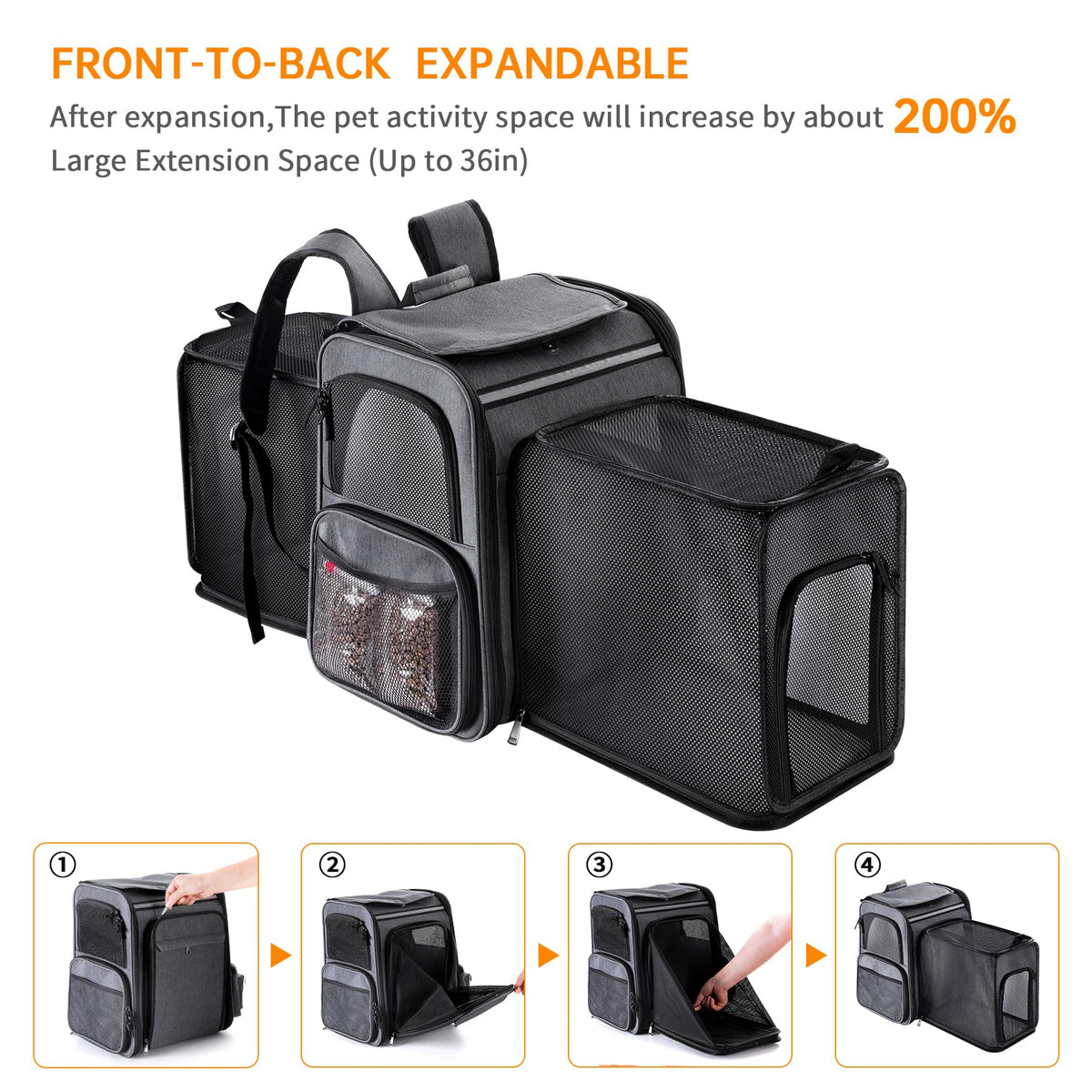 Double Side Expandable Cat Backpack Carrier with Breathable Mesh L68233