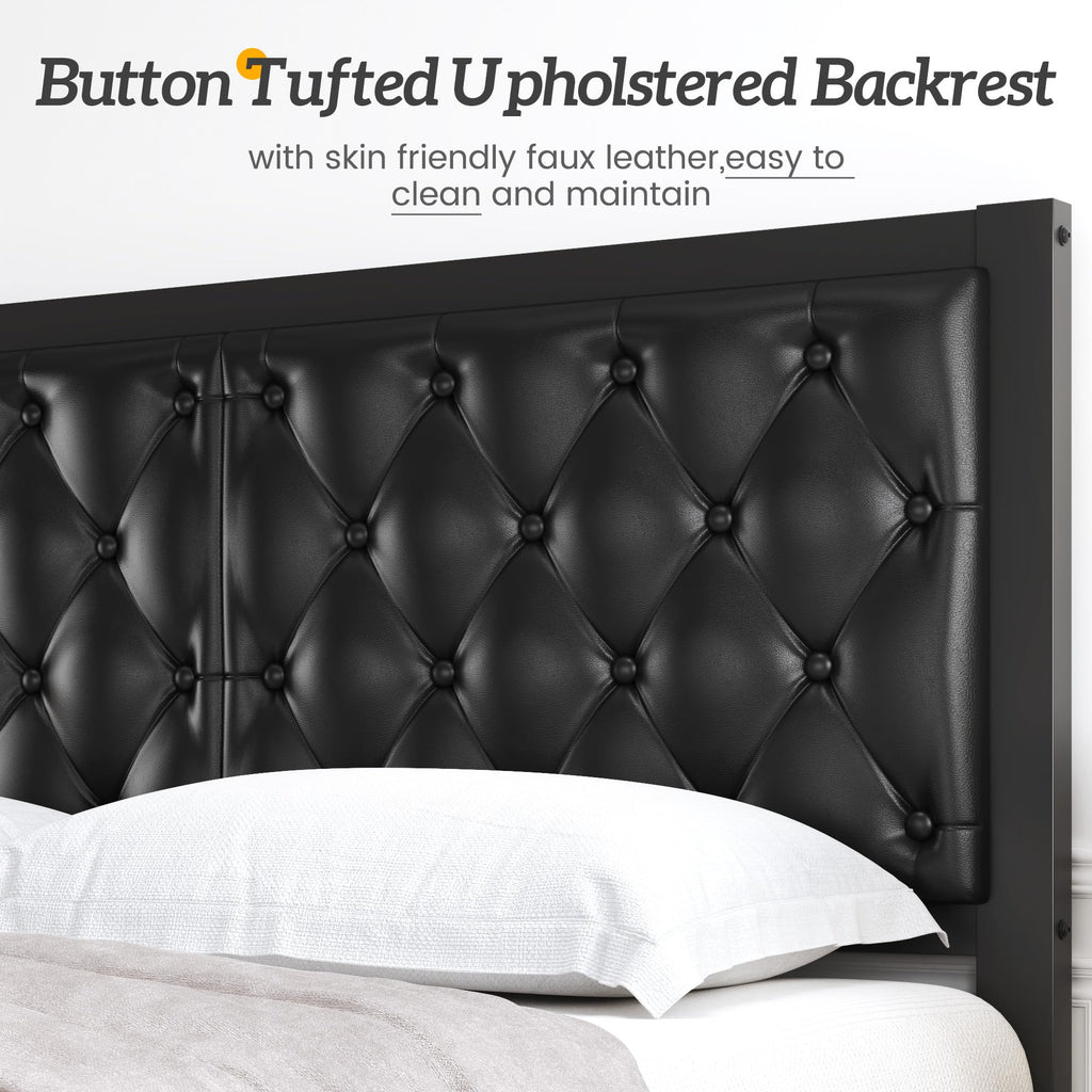 Queen Upholstered Button Tufted Bed Frame with Storage B260