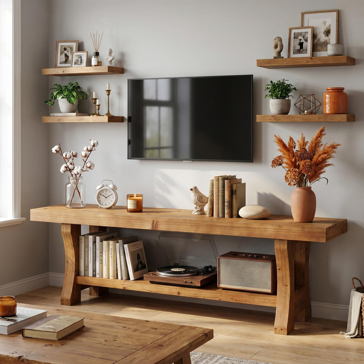 Brown Solid Wood 2-Tier TV Stand P585088