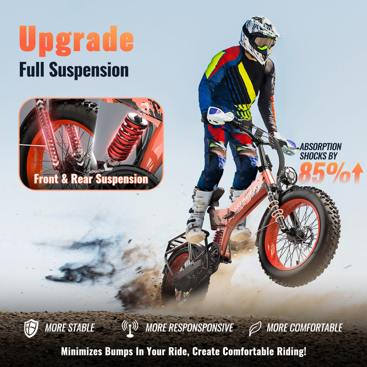 Foldable Electric Bike 1500W 52V 20AH 20" Fat Tire Full Suspension J5194