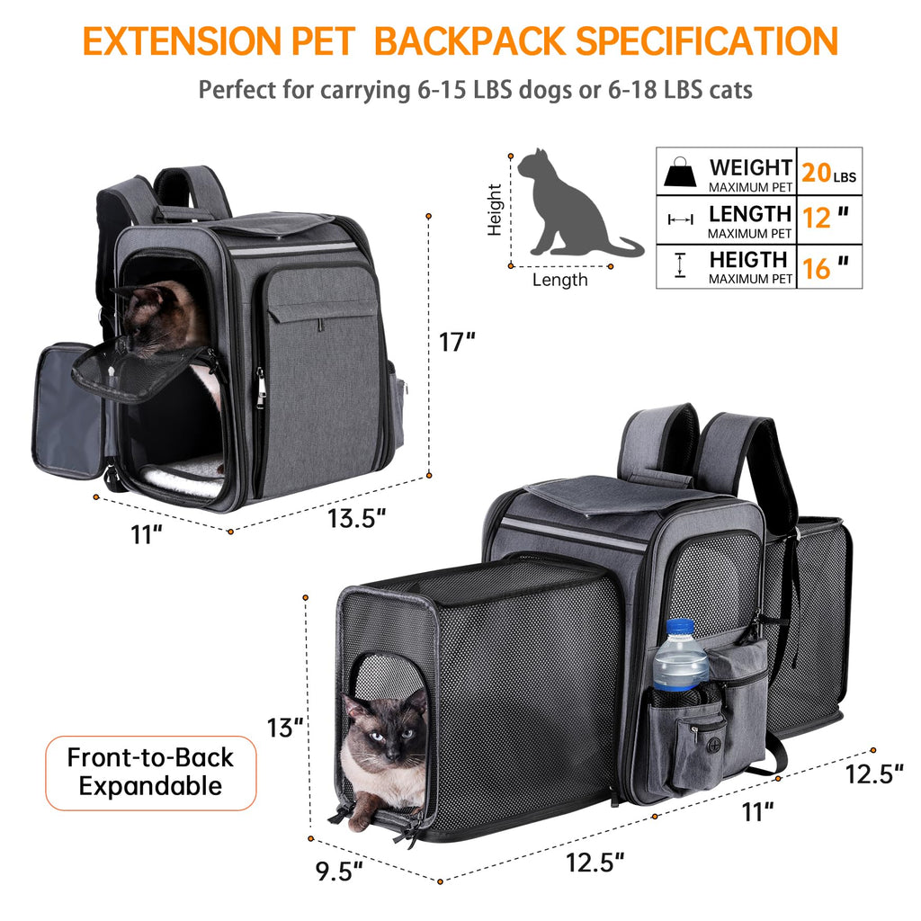 Double Side Expandable Cat Backpack Carrier with Breathable Mesh L68233