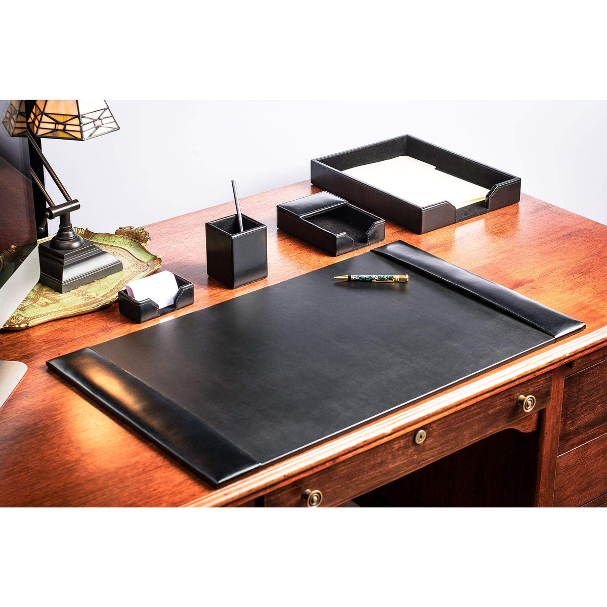 Black Bonded Leather 5-Piece Desk Set U19526