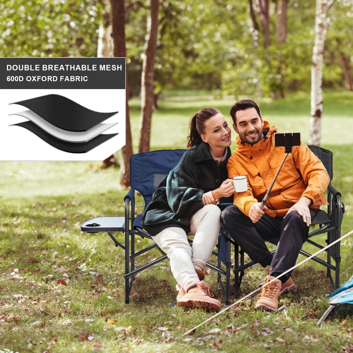 Camping Chairs, Folding Chairs for Outside, Directors Chairs Foldable Adults Heavy Duty, Support to 450LBS O20535