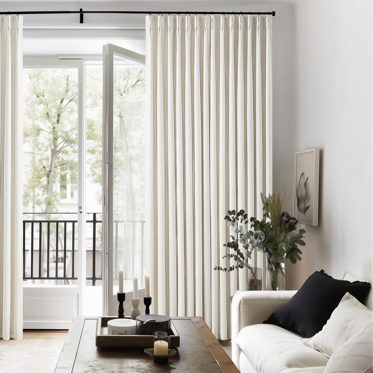 90 Inch Pinch Pleated Linen 100% Blackout Curtains 2 Panels W33928
