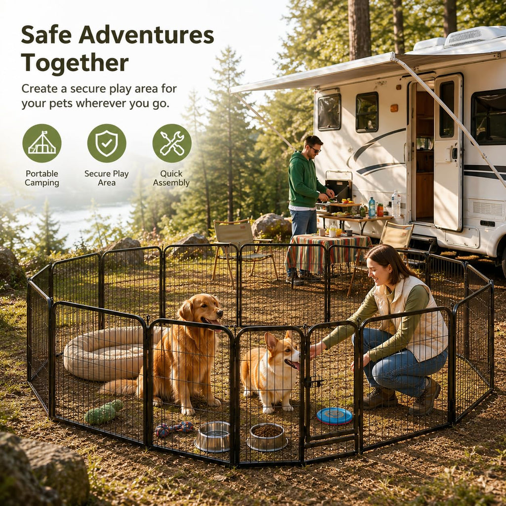 24" Height 16 Panels Foldable Metal Dog Playpen with Door E3285