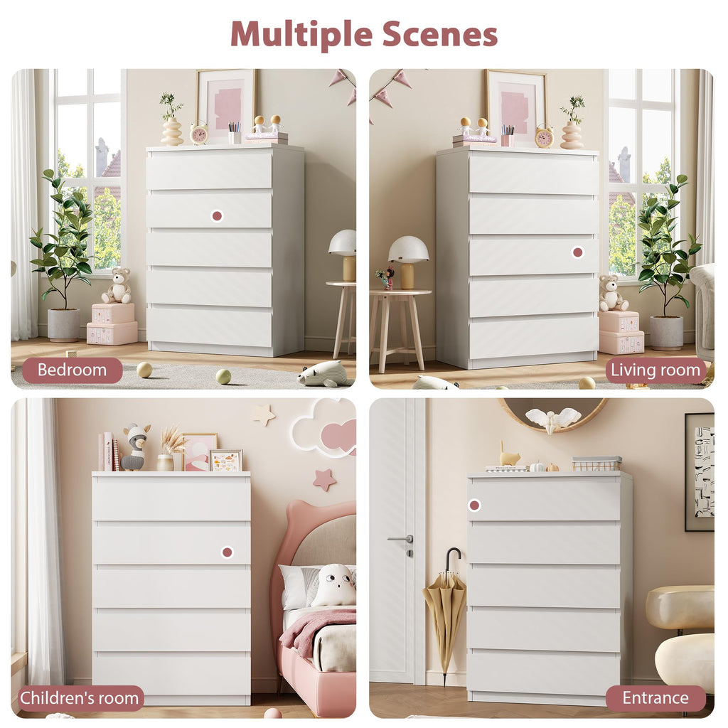 White 5 Drawer Dresser Chest of Drawers T81319