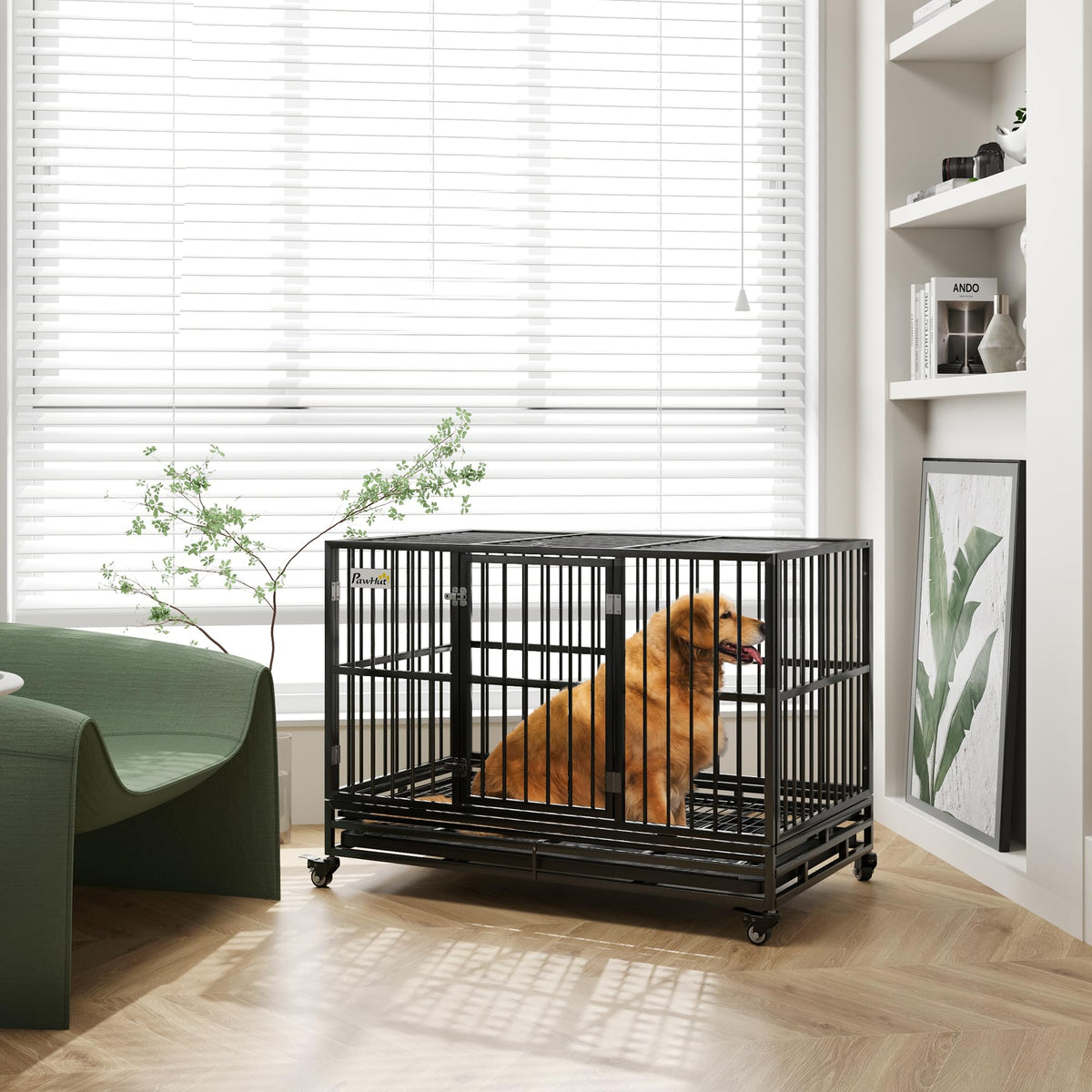48" Heavy Duty Metal Dog Crate with Lockable Wheels H6085