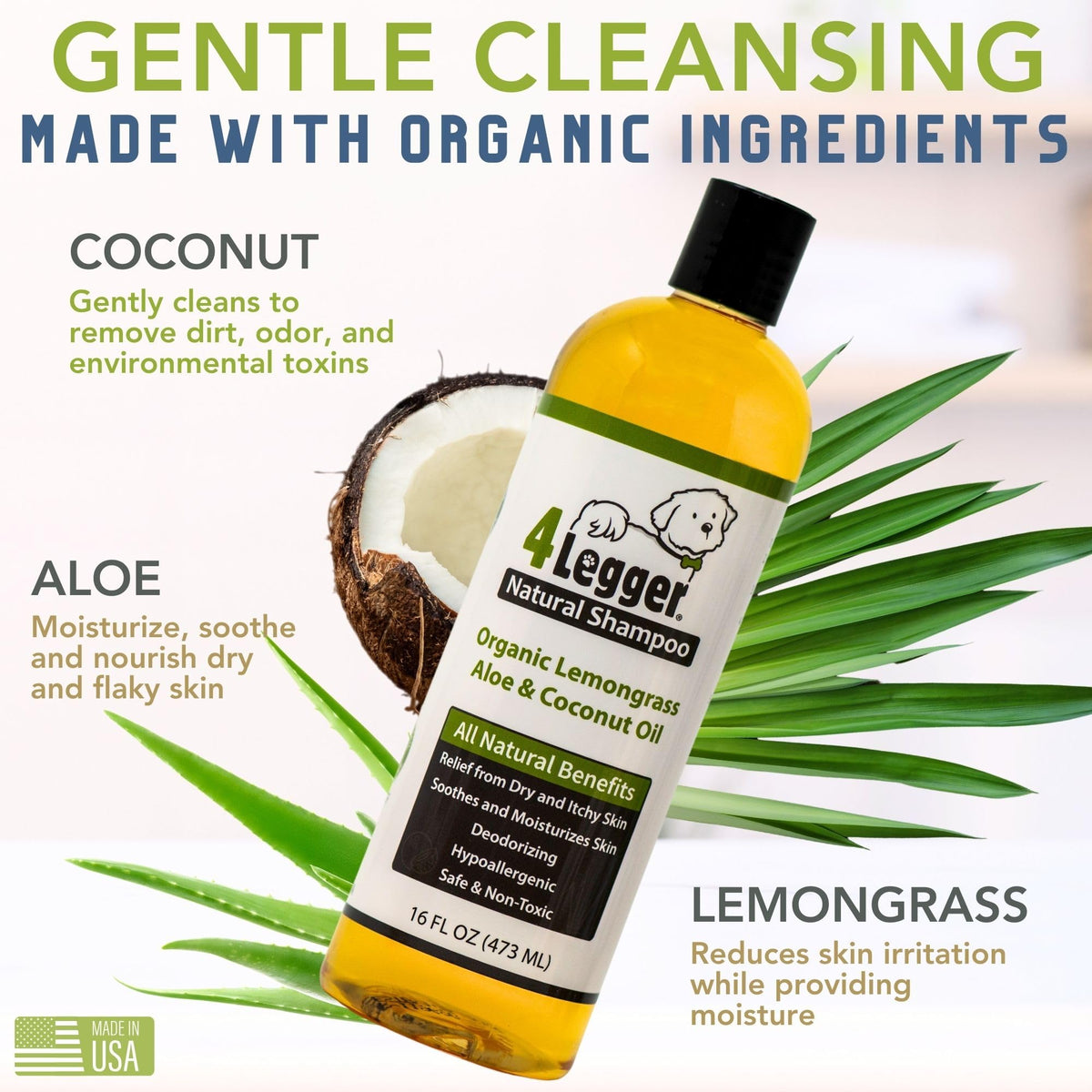 Certified Organic Hypoallergenic Dog Shampoo with Aloe and Lemongrass 16 oz N609486