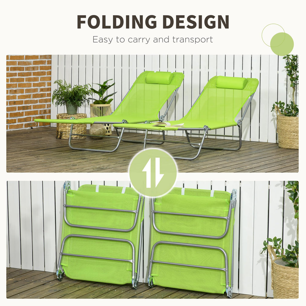2 Piece Folding Chaise Lounge Chairs Reclining Back Green M249