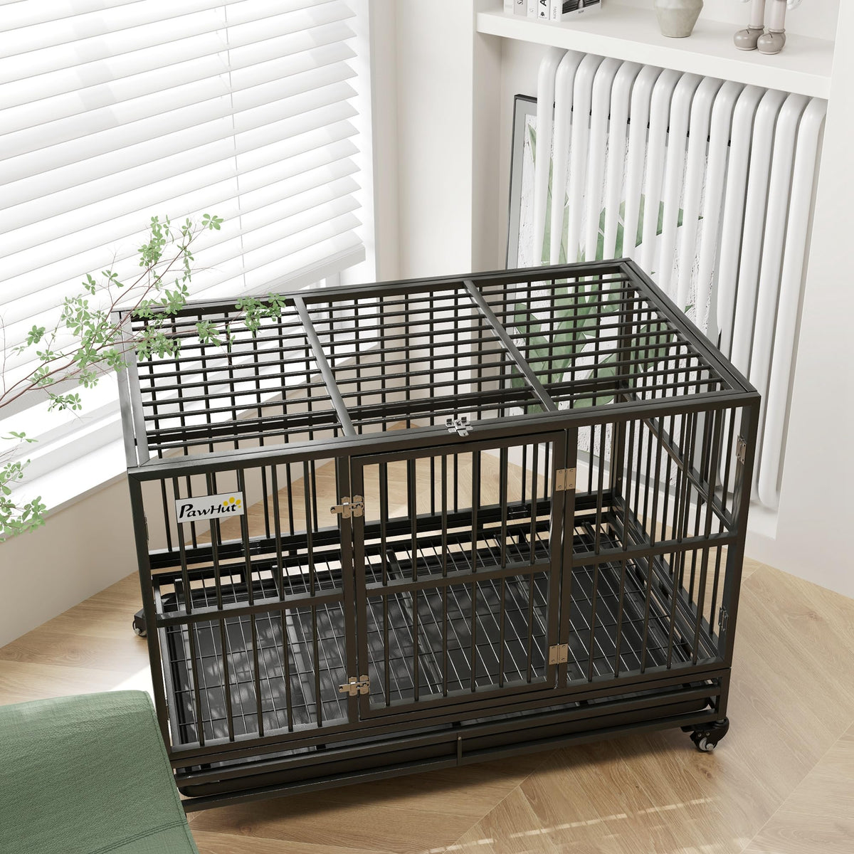 48" Heavy Duty Metal Dog Crate with Lockable Wheels H6085