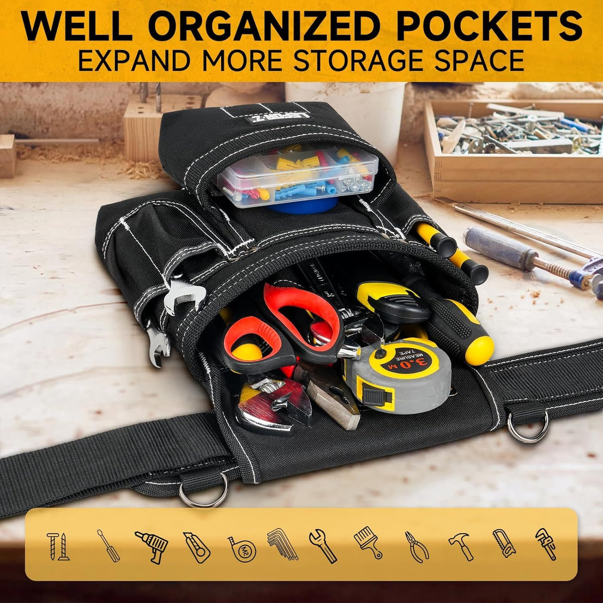 27-Pockets Heavy Duty Tool Belt with Suspenders V9204
