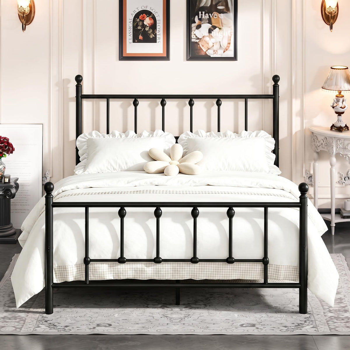 14 Inch Full Size Victorian Metal Platform Bed Frame with Headboard and Footboard G27508