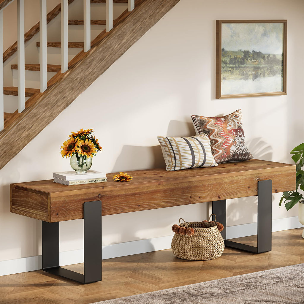 Solid Wooden Entryway Bench with Metal Legs T982588