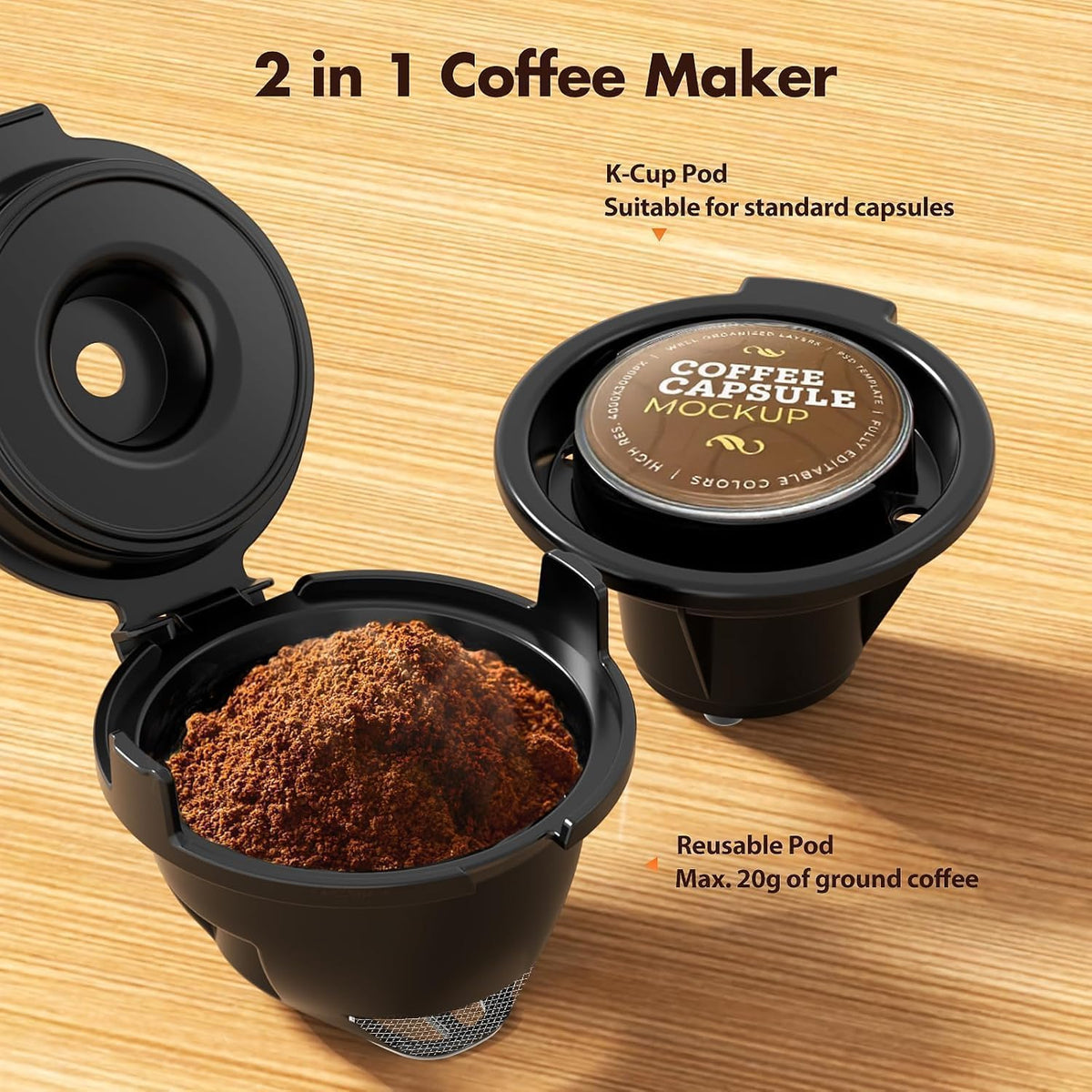 Single Serve Coffee Maker, 2 in 1 for K-Cup & Ground Coffee, Black X6988