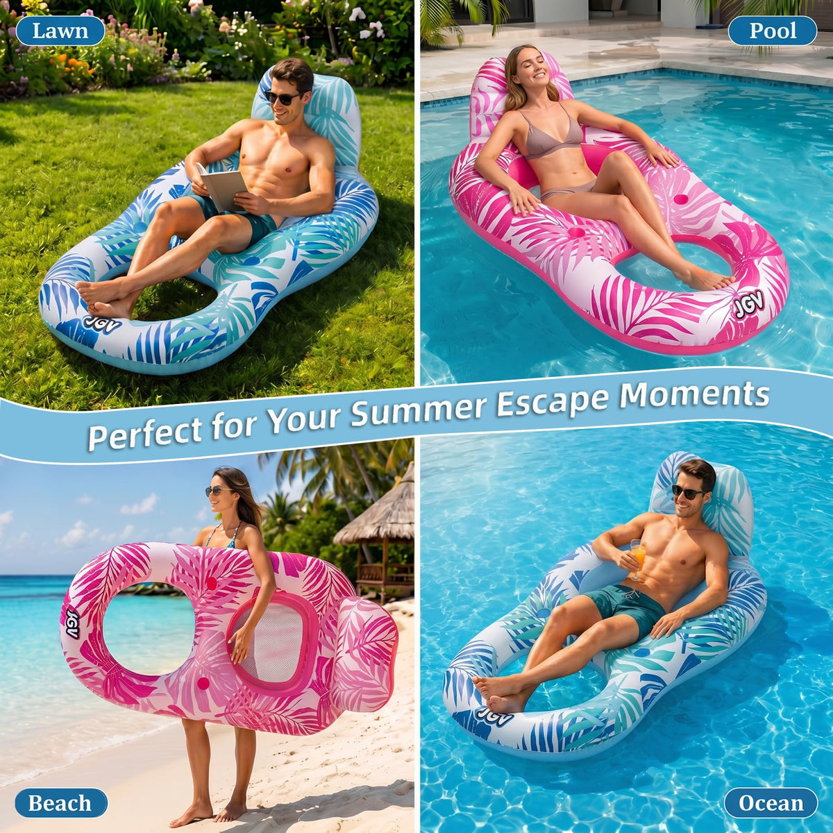 Inflatable Pool Float Chair with Drink Holder J86785