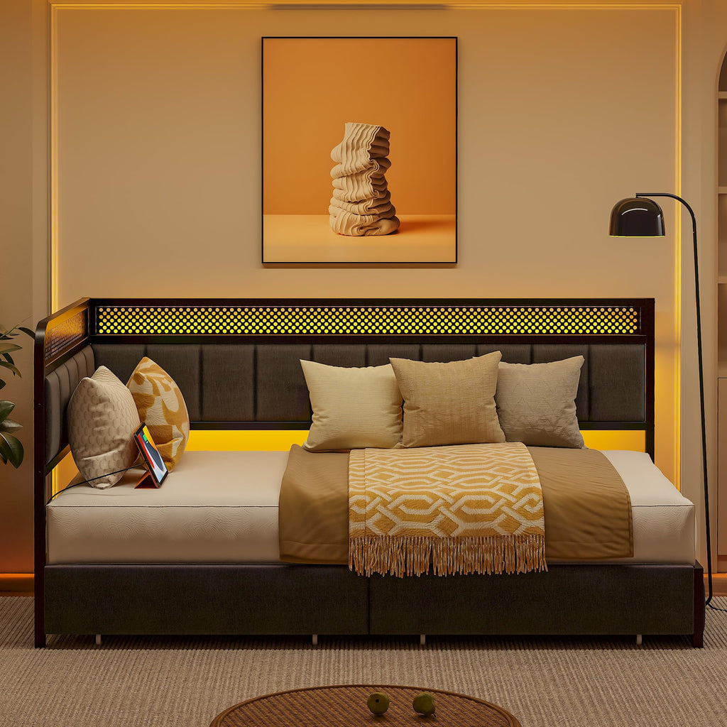 Twin Corner Bed Frame with Upholstered Guardrail B6412