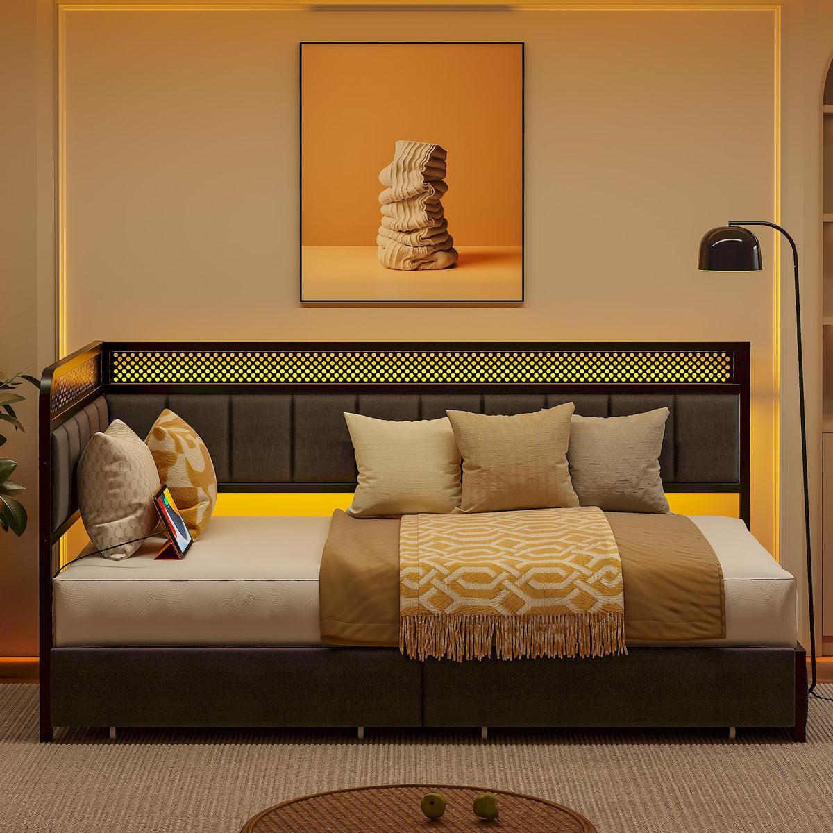 Twin Corner Bed Frame with Upholstered Guardrail B6412