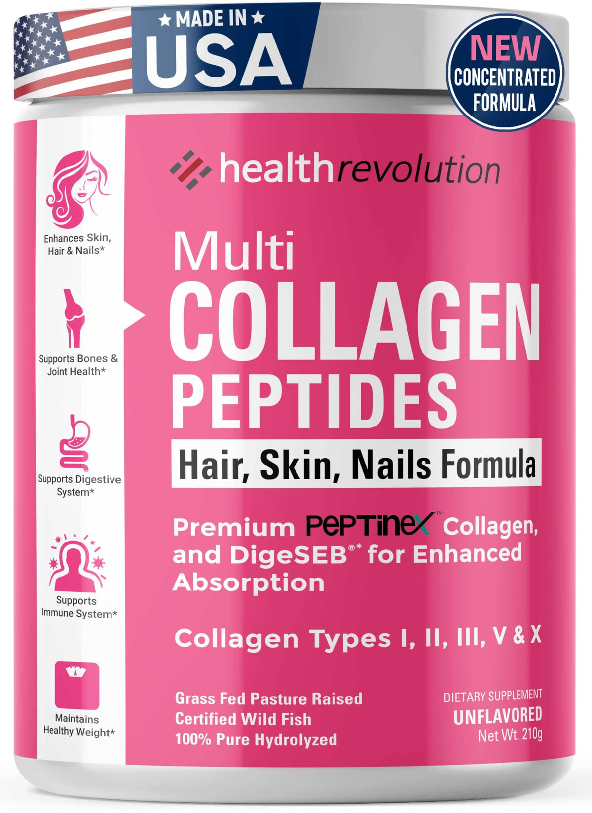 Hydrolyzed Multi Collagen Peptides Powder Types I, II, III, V, X Unflavored D5850