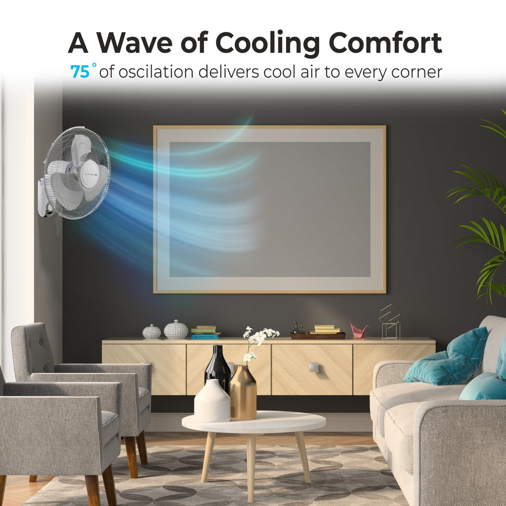 16 inch 3 Speed Oscillating Wall Mount Fan with Remote Control S91680
