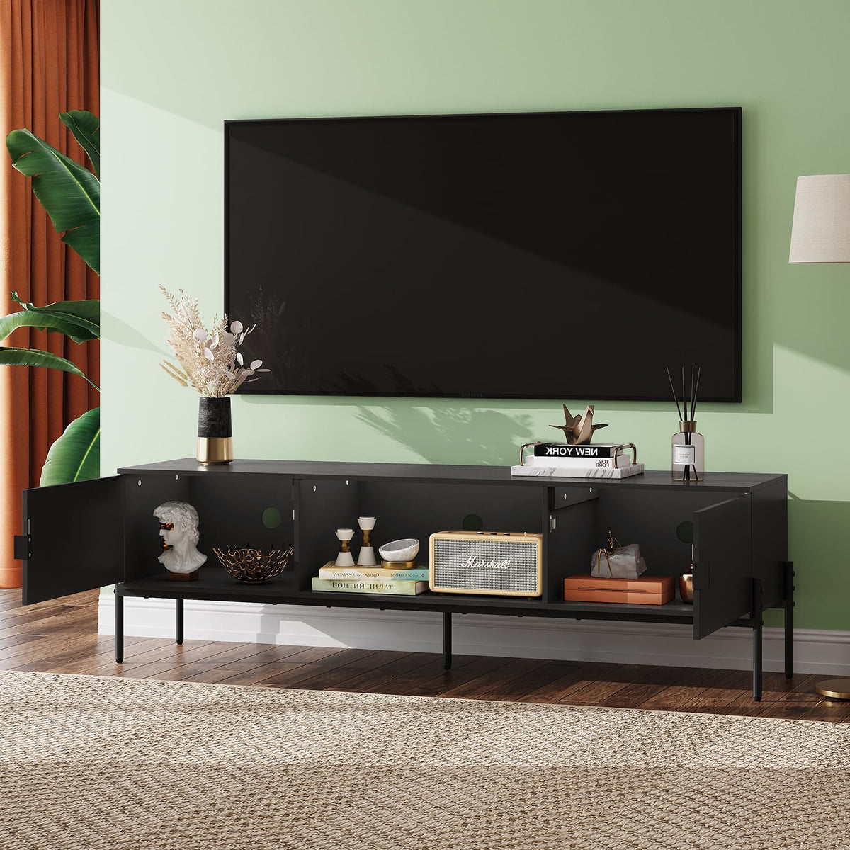 Black TV Stand with Metal Legs J942