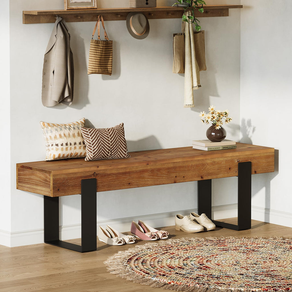 Solid Wooden Entryway Bench with Metal Legs T982588