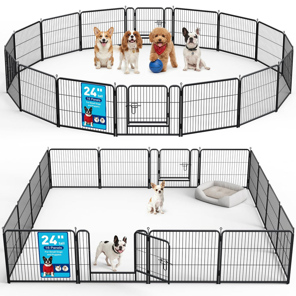 24" Height 16 Panels Foldable Metal Dog Playpen with Door E3285