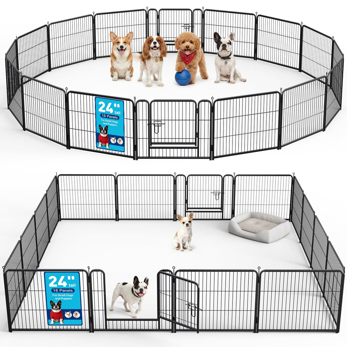 24" Height 16 Panels Foldable Metal Dog Playpen with Door E3285