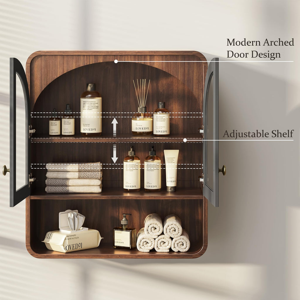 Wall Mount Bathroom Cabinet with Arched Glass Doors P287085