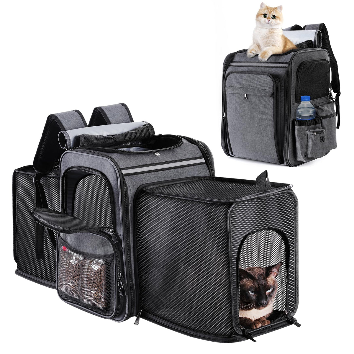 Double Side Expandable Cat Backpack Carrier with Breathable Mesh L68233