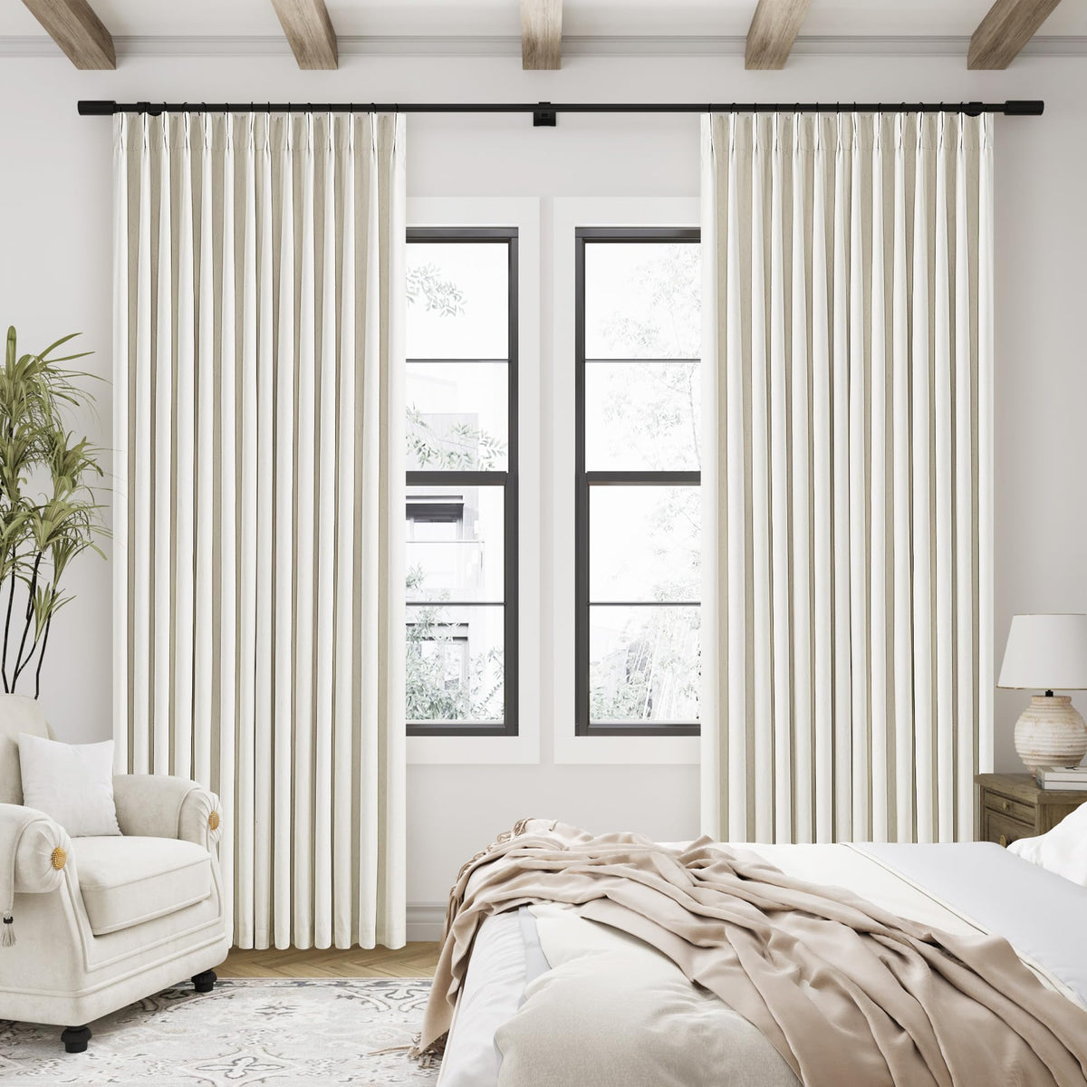 90 Inch Pinch Pleated Linen 100% Blackout Curtains 2 Panels W33928