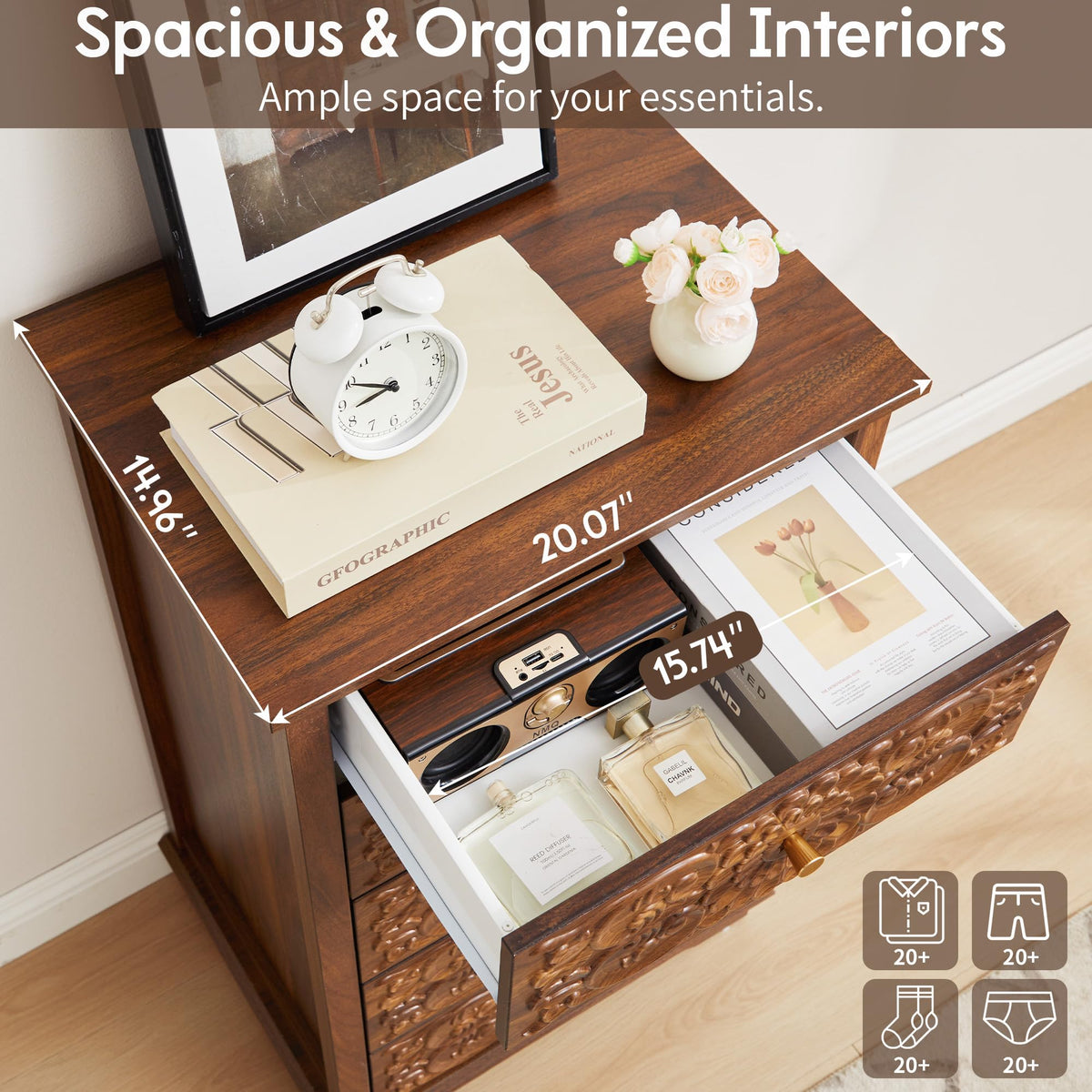 5 Drawer Narrow Wooden Dresser with Gold Handles N395304