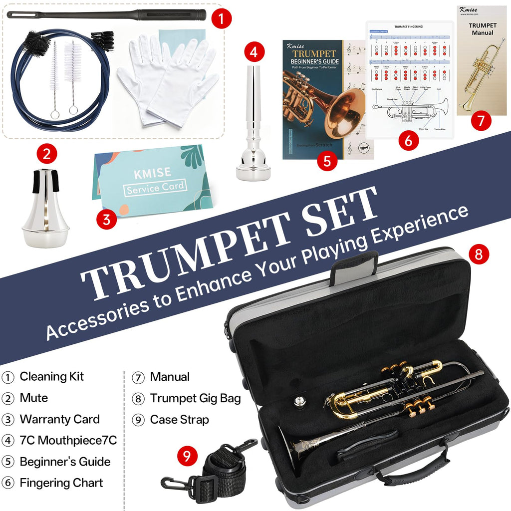 Bb Standard Trumpet with Case, Mouthpiece, Mute, Cleaning Kit D9975