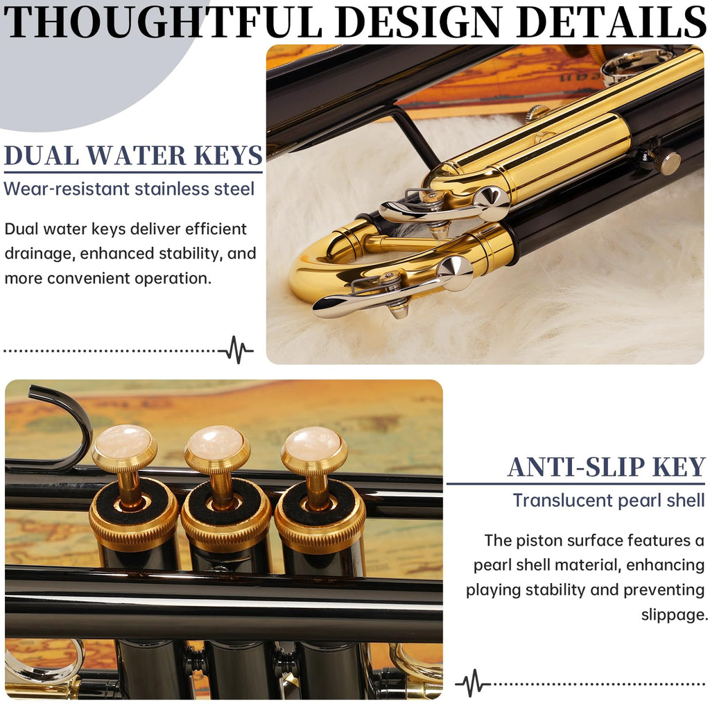 Bb Standard Trumpet with Case, Mouthpiece, Mute, Cleaning Kit D9975